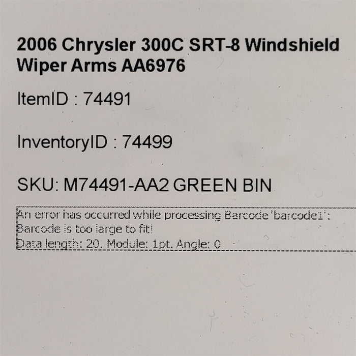 2006 Chrysler 300C SRT-8 Windshield Wiper Arms Arm Pair AA6976