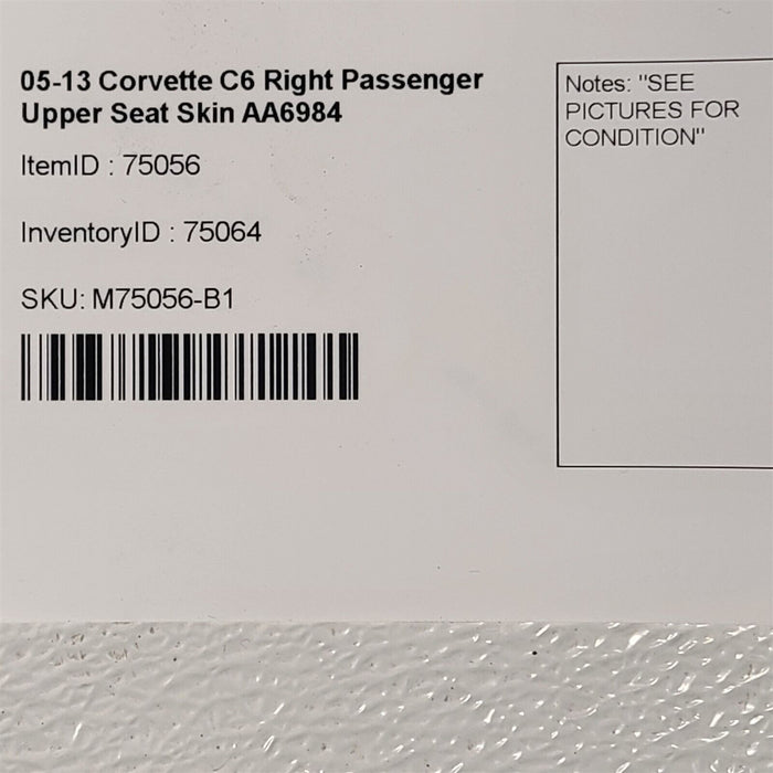 05-10 Corvette C6 Right Passenger Upper Seat Skin Red AA6984