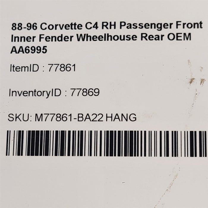 88-96 Corvette C4 Passenger Front Inner Fender Wheelhouse Rear 10214450 AA6995