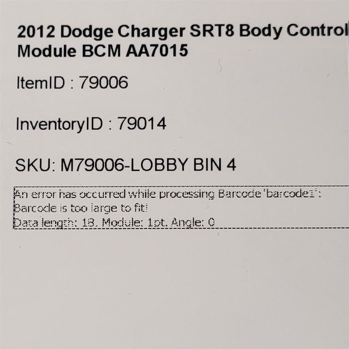 2012 Dodge Charger SRT8 Body Control Module BCM AA7015