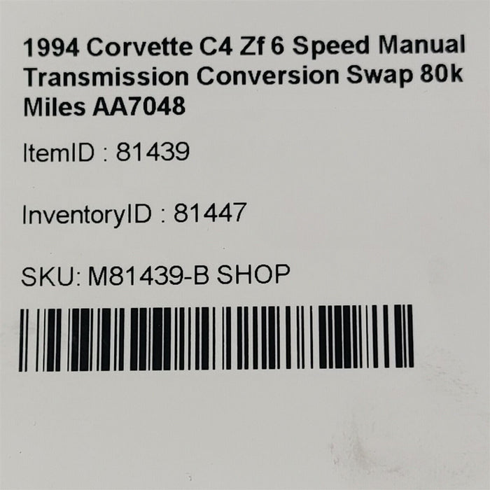 94-96 Corvette C4 Zf 6 Speed Manual Transmission Conversion Swap 80k Miles AA704