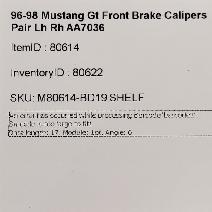 96-98 Mustang Gt Front Brake Calipers Pair Lh Rh AA7036