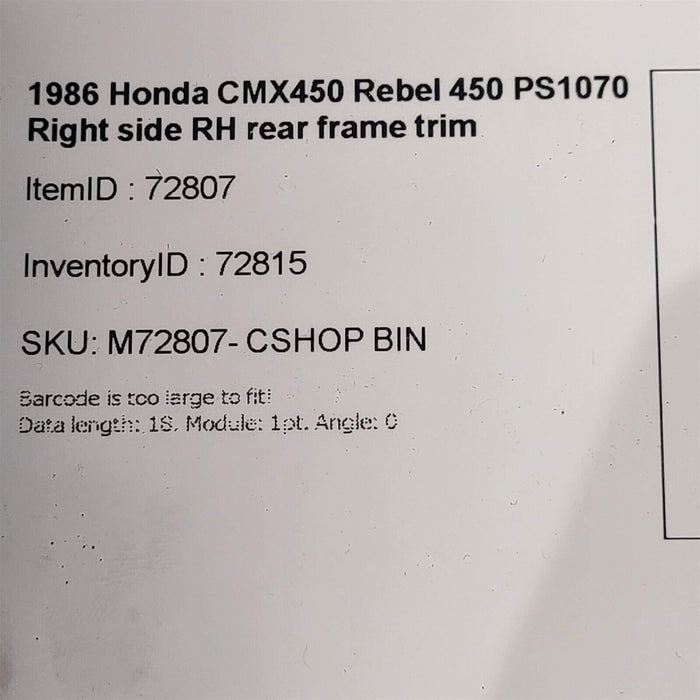 1986 Honda Cmx450 Rebel 450 Right Side Rh Rear Frame Trim Ps1070