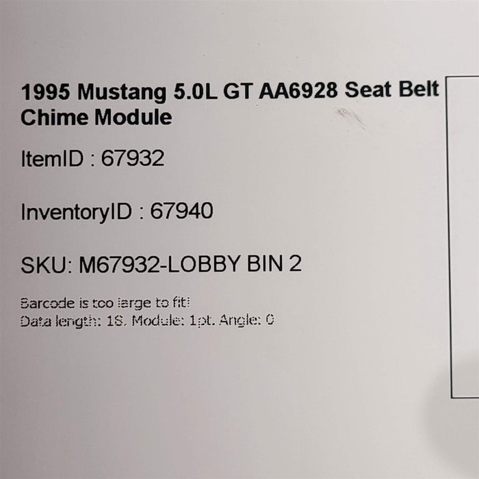 94-95 Mustang 5.0L GT Seat Belt Chime Module F29B-10D840-AA AA6928
