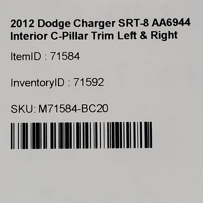 2012 Dodge Charger SRT8 Interior C-Pillar Trim Left Right Covers C Pillar AA6944
