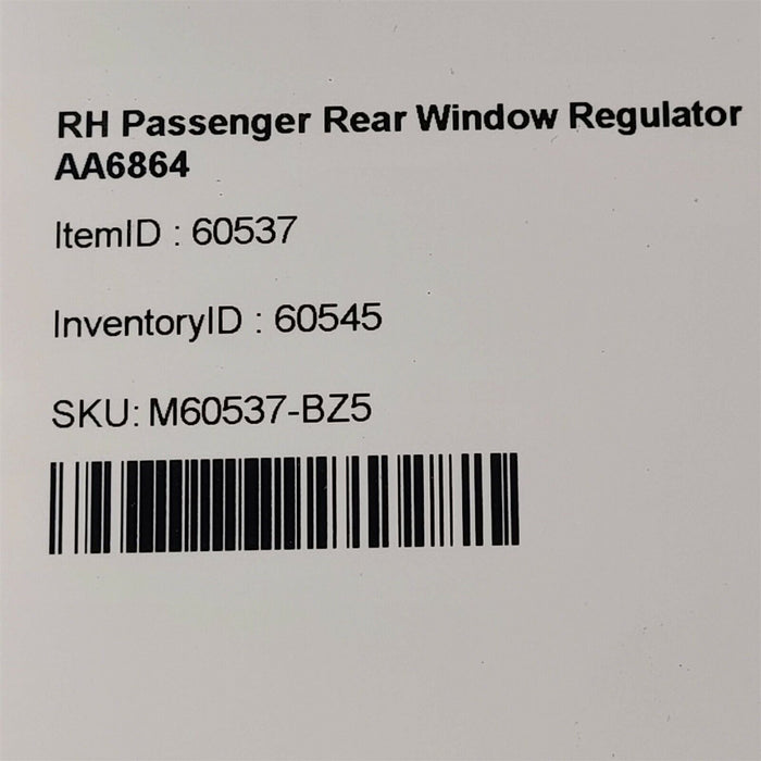 01-05 Lexus IS300 RH Passenger Rear Window Regulator AA6864