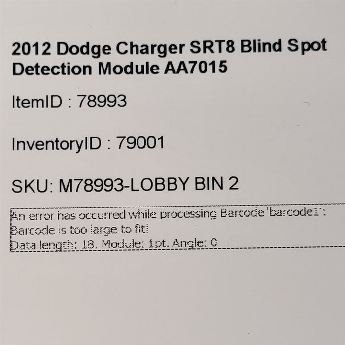 11-14 Dodge Charger SRT8 Blind Spot Detection Module 56038903AD AA7015