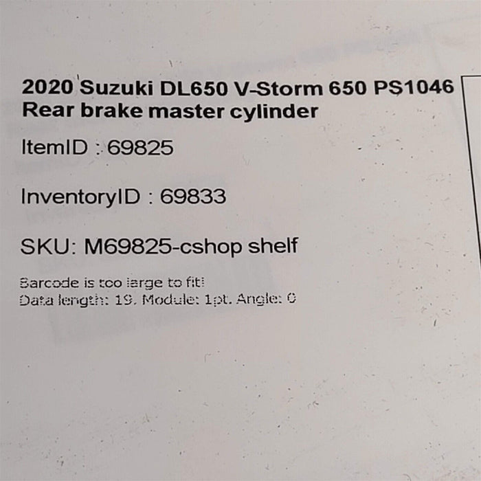 2020 Suzuki DL650 V-Storm 650 Rear Brake Master Cylinder PS1046