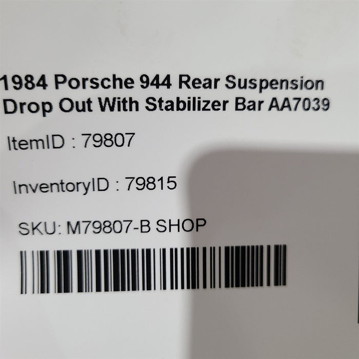 1984 Porsche 944 Rear Suspension Drop Out With Stabilizer Bar AA7039