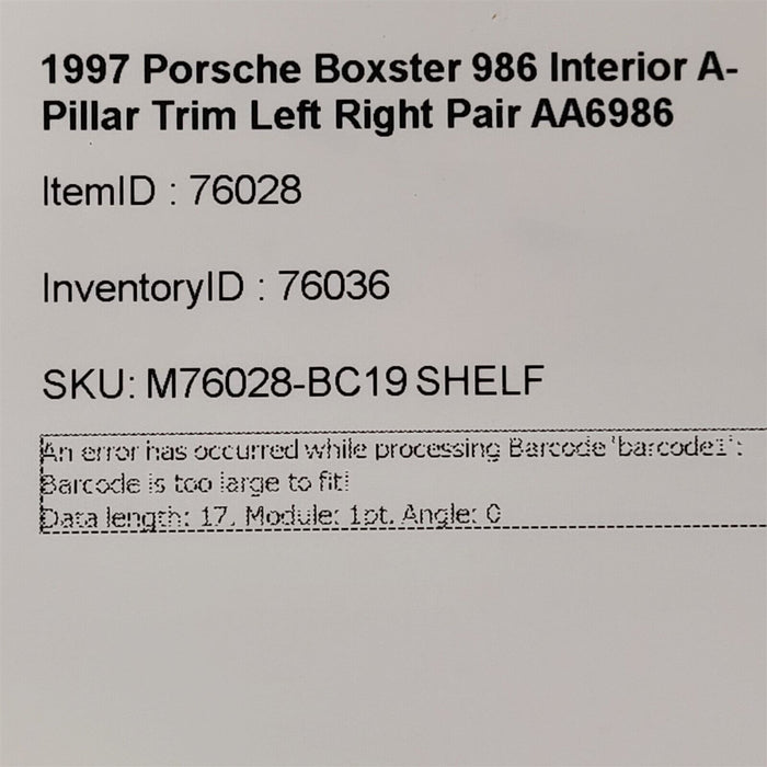 97-99 Porsche Boxster 986 Interior A-Pillar Trim Left Right Pair AA6986