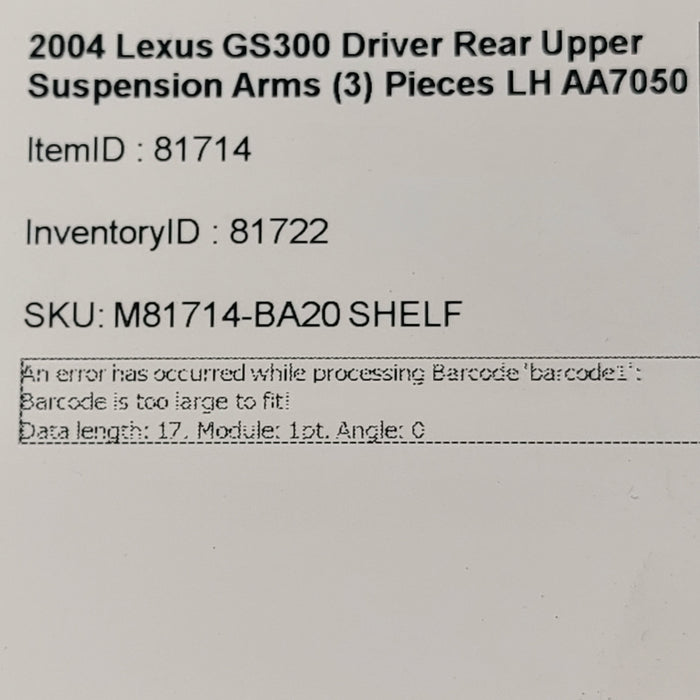 98-05 Lexus GS300 Driver Rear Upper Suspension Control Arms (3) Pieces LH AA7050