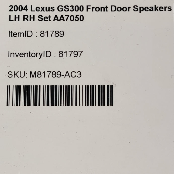 98-05 Lexus GS300 Front Door Speakers LH RH Set Speaker Pair AA7050