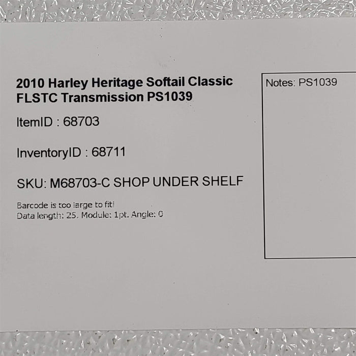 2010 Harley Heritage Softail Classic FLSTC Transmission PS1039