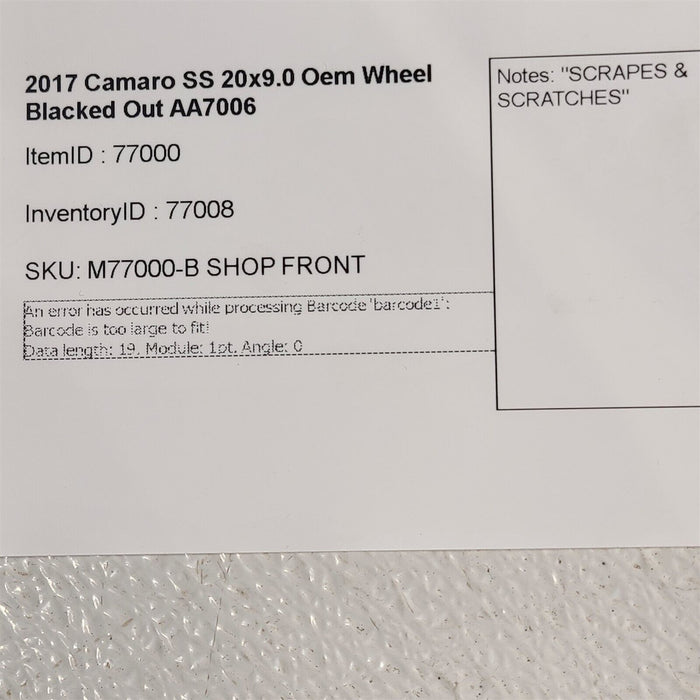 16-19 Camaro SS 20x9.0 Oem Wheel Blacked Out AA7006