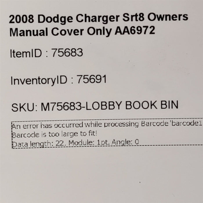 2008 Dodge Charger Srt8 Owners Manual Cover Only Pouch AA6972