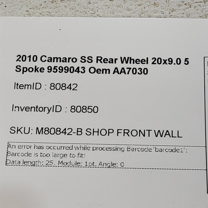 10-15 Camaro SS Rear Wheel 20x9.0 5 Spoke 9599043 Oem AA7030 a