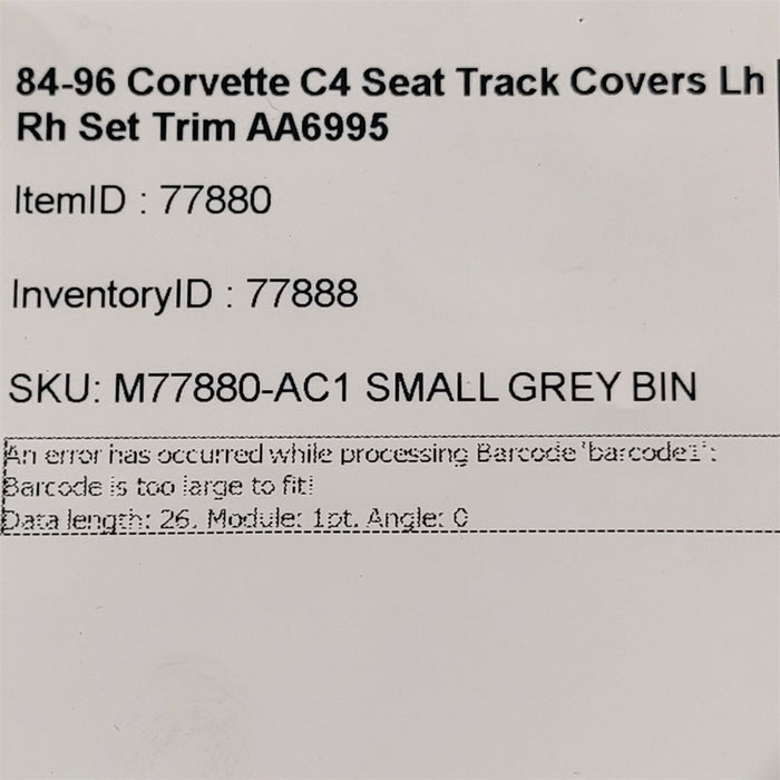 84-96 Corvette C4 Seat Track Covers Lh Rh Set Trim AA6995