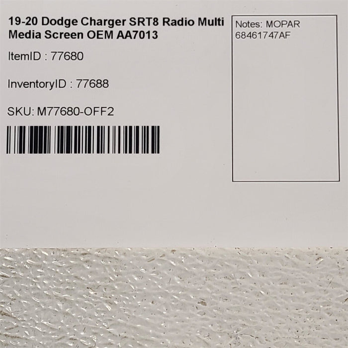 2020 Dodge Charger SRT8 Radio Multi Media Screen OEM 68461747AF AA7013