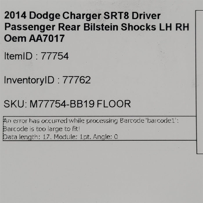 11-14 Dodge Charger SRT8 Driver Passenger Rear Bilstein Shocks LH RH Oem AA7017