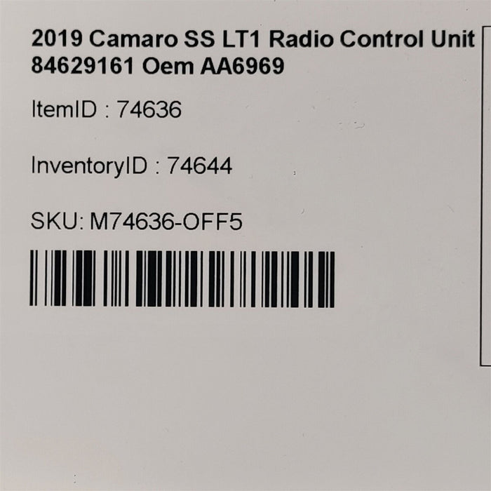 2019 Camaro 1LE Sirius Xm Satellite Radio Control Module 84629161 SaAA6969