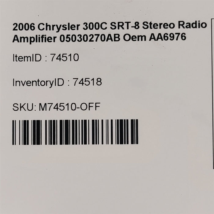 2006 Chrysler 300C SRT-8 Stereo Radio Amplifier 05030270AB Oem AA6976