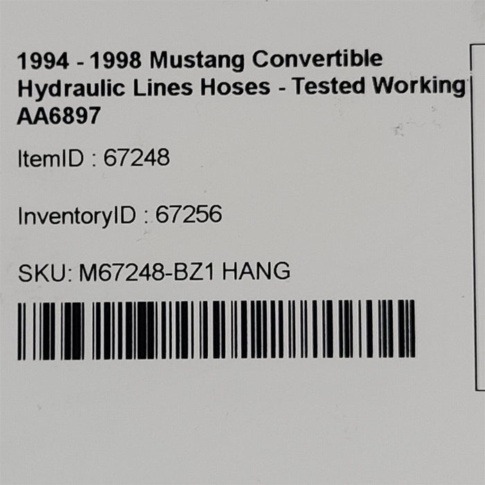 94-98 Mustang Convertible Hydraulic Lines Hoses Tested Working AA6897