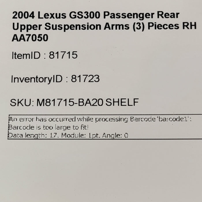 98-05Lexus GS300 Passenger Rear Upper Suspension Control Arms (3) Pieces RH AA70