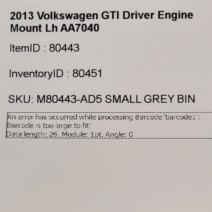 12-13 Volkswagen GTI Golf Driver Engine Mount Lh 2.0L Manual TransAA7040