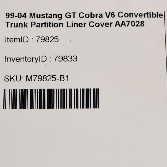 99-04 Mustang GT Cobra V6 Convertible Trunk Partition Liner Cover AA7028