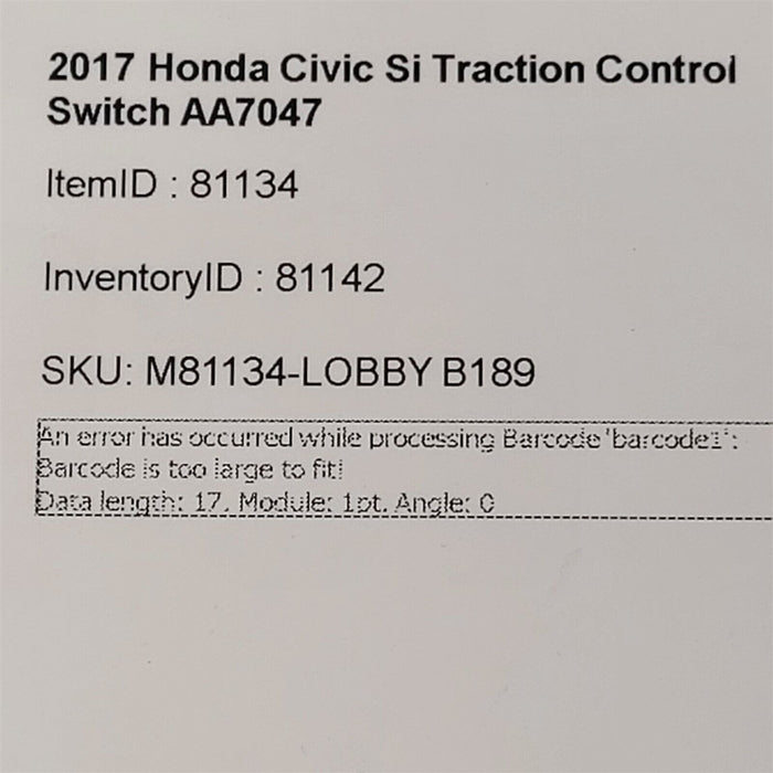 17-20 Honda Civic Si Traction Control Switch Button AA7047