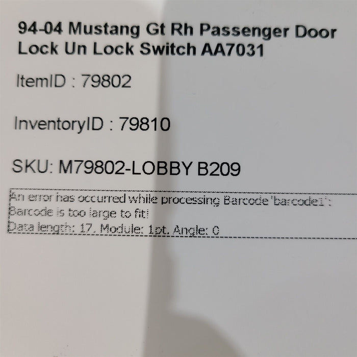 94-04 Mustang Gt Rh Passenger Door Lock Un Lock Switch AA7031