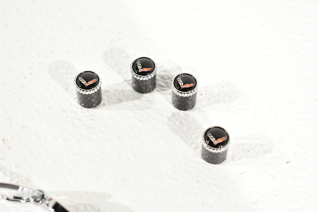 Tire Valve Steam Cap Set Caps Carbon Fiber W/Logo 5Pc For 14-19 Corvette C7