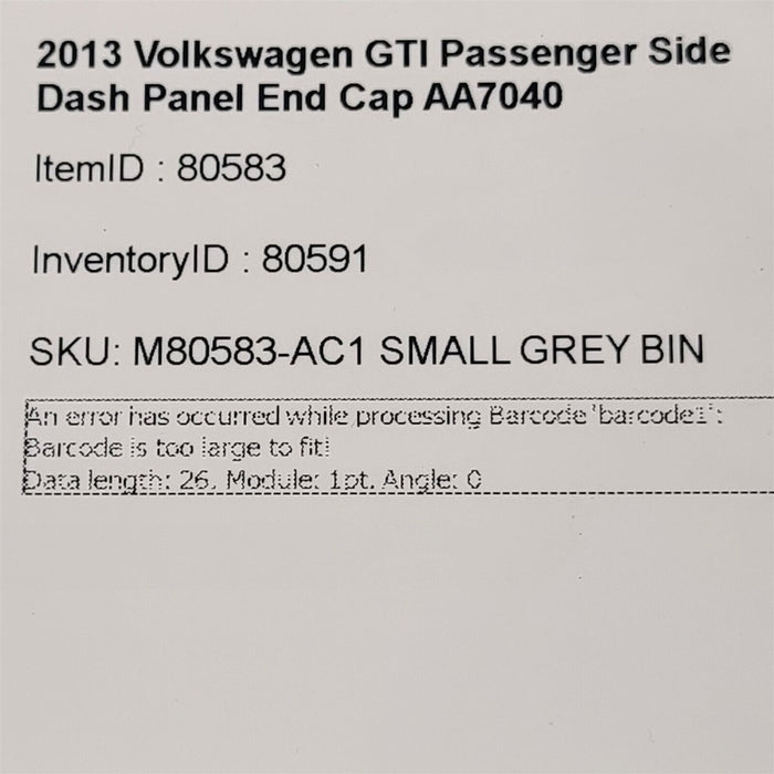 12-13 Volkswagen Golf GTI Passenger Side Dash Panel End Cap AA7040
