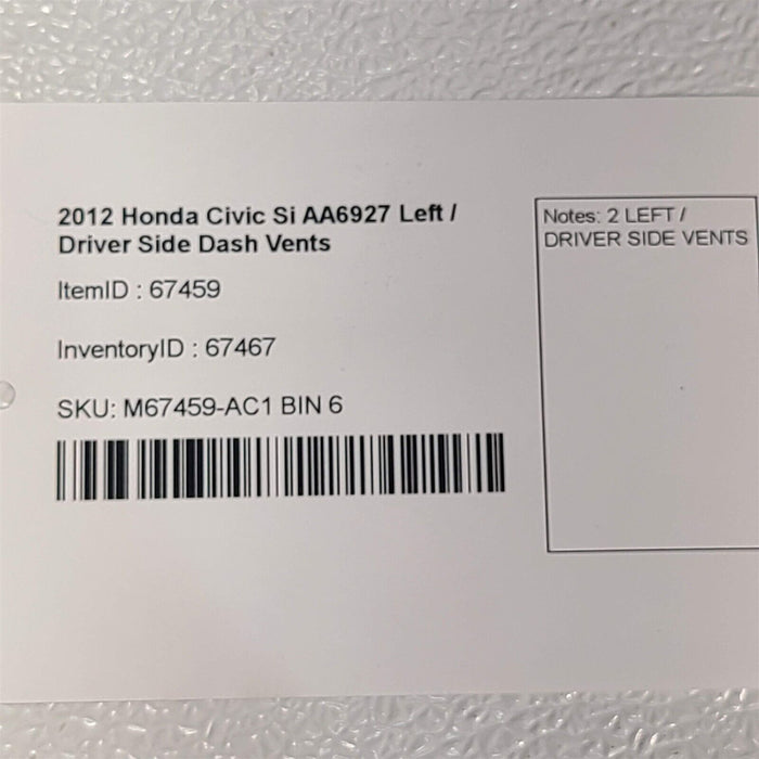 2012 Honda Civic Si Left Driver Side Dash Vents AA6927