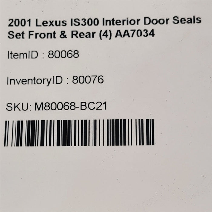 01-05 Lexus IS300 Interior Door Seals Set Front & Rear (4) Tan AA7034