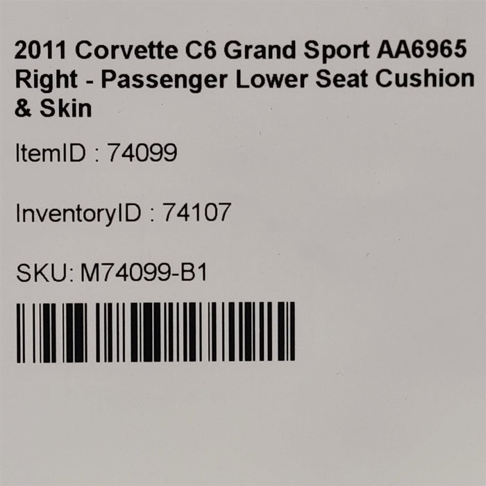 2011 Corvette C6 Passenger Lower Seat Cover Skin Ebony Cashmere AA6965