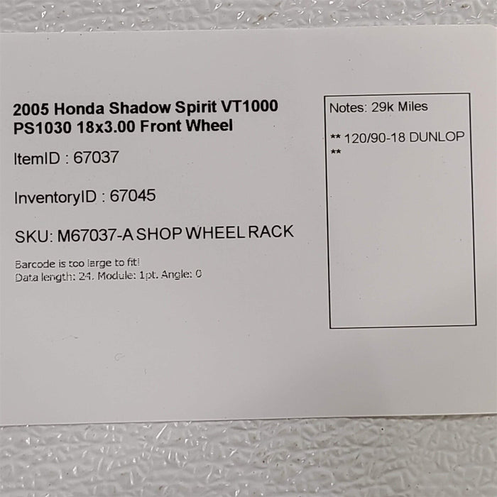 2005 Honda Shadow Spirit Vt1100 18X3.00 Front Wheel Ps1030