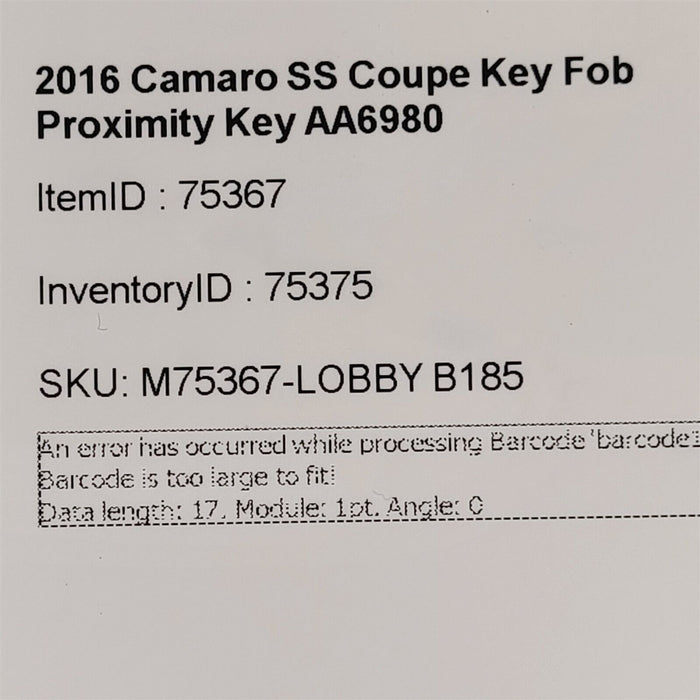 16-20 Camaro SS Coupe Key Fob Proximity Key AA6980
