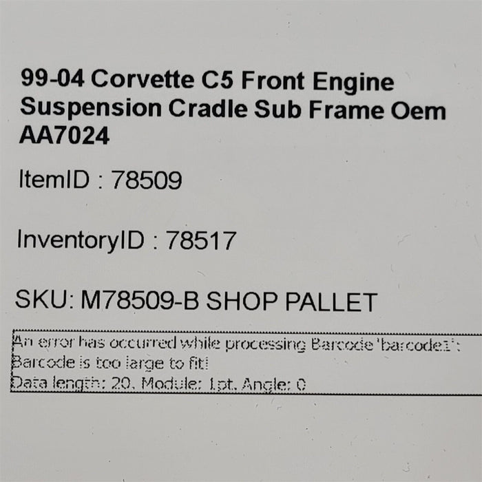 99-04 Corvette C5 Front Engine Suspension Cradle Sub Frame Oem AA7024