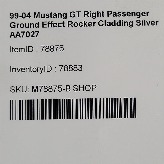 99-04 Mustang GT Right Passenger Ground Effect Rocker Cladding Silver AA7027