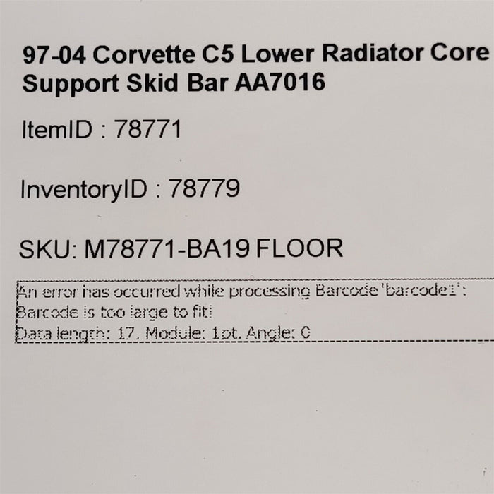 97-04 Corvette C5 Lower Radiator Core Support Skid Bar AA7016 Damage
