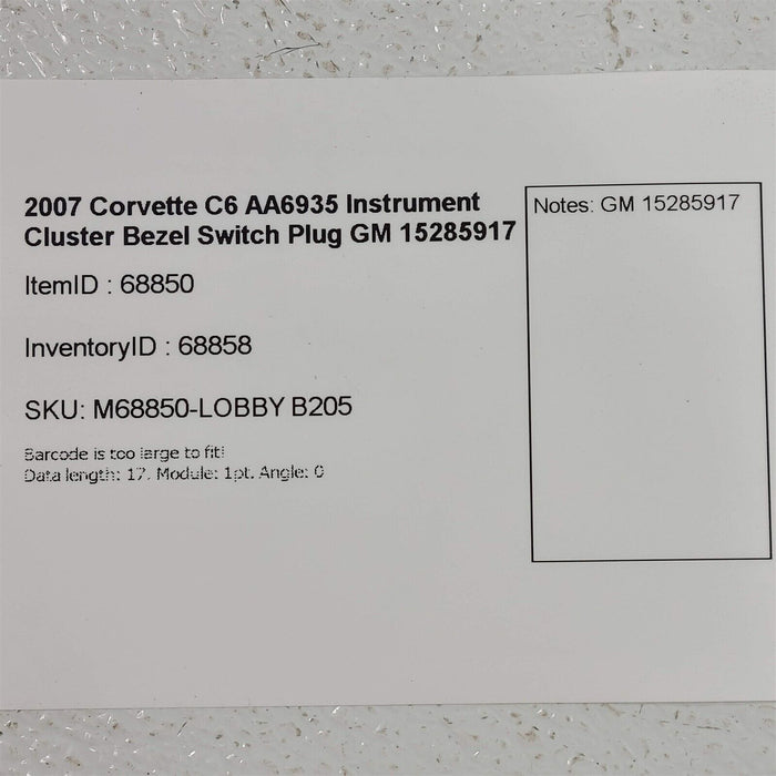 05-13 Corvette C6 Blank Instrument Cluster Switch Filler Delete 15285917 AA6935
