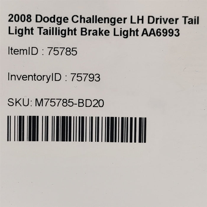 08-14 Dodge Challenger Lh Driver Tail Light Taillight Brake Light Aa6993