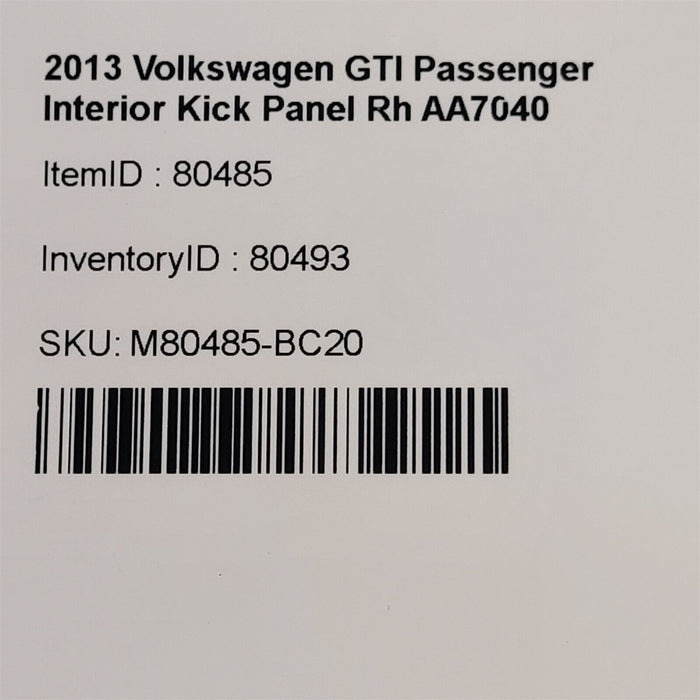 10-13 Volkswagen GTI Passenger Interior Kick Panel Rh AA7040