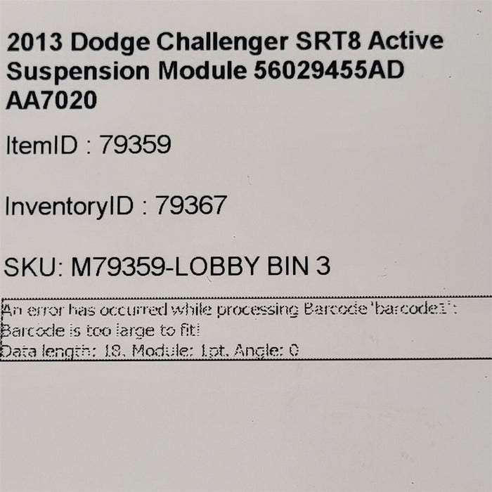 2013 Dodge Challenger SRT8 Active Suspension Module 56029455AD AA7020