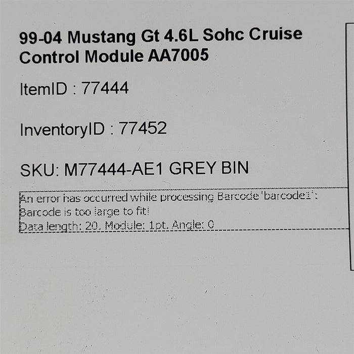 99-04 Mustang Gt 4.6L Sohc Cruise Control Module Servo AA7005