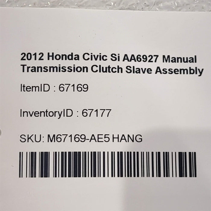 2012 Honda Civic Si Manual Transmission Clutch Slave Assembly AA6927