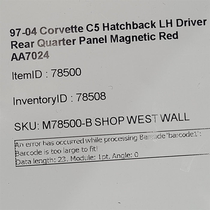 97-04 Corvette C5 Hatchback LH Driver Rear Quarter Panel Magnetic Red AA7024