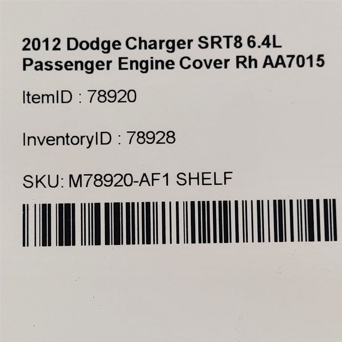 11-22 Dodge Charger SRT8 6.4L Passenger Engine Cover Rh AA7015