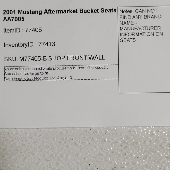 2001 Mustang Aftermarket Bucket Seats AA7005 LOCAL PICK UP